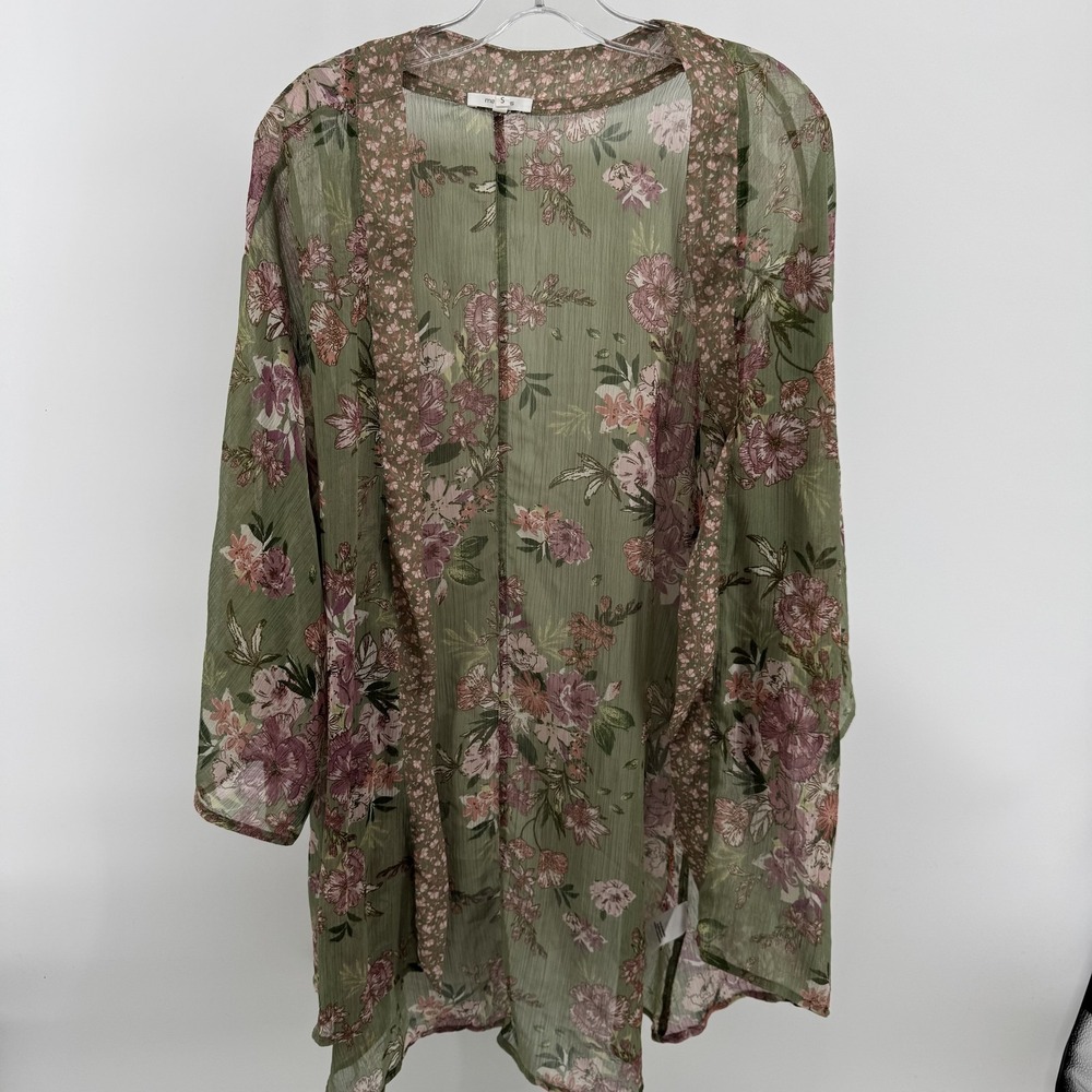 Maurices Blouse Womens Small Green Floral Kimono Sheer Open Front Top Boho